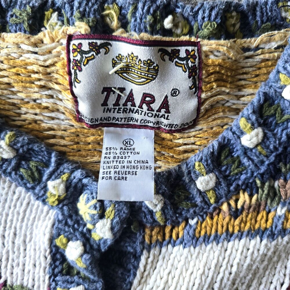 Vintage Tiara Harvest Sweater Patchwork XL Y2K Cottage Granny Core Chunky Knit - Picture 4 of 11